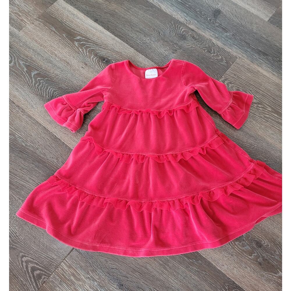 Hanna Andersson Girls Red Tier Dress size 3t Velour‎ #3